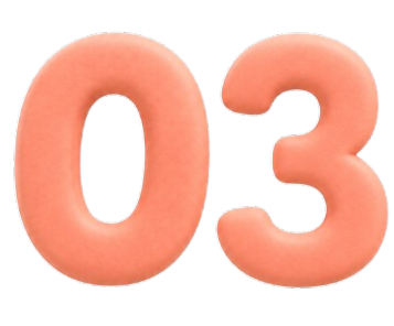 Illustration 3D du chiffre 03 en rose corail, symbolisant le service de garde d'enfants et accompagnement familial de Mon Petit Personnel.