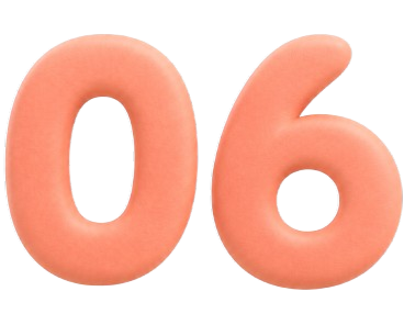 Illustration 3D du chiffre 06 en rose corail, représentant le numéro de contact de Mon Petit Personnel pour ses services à domicile.