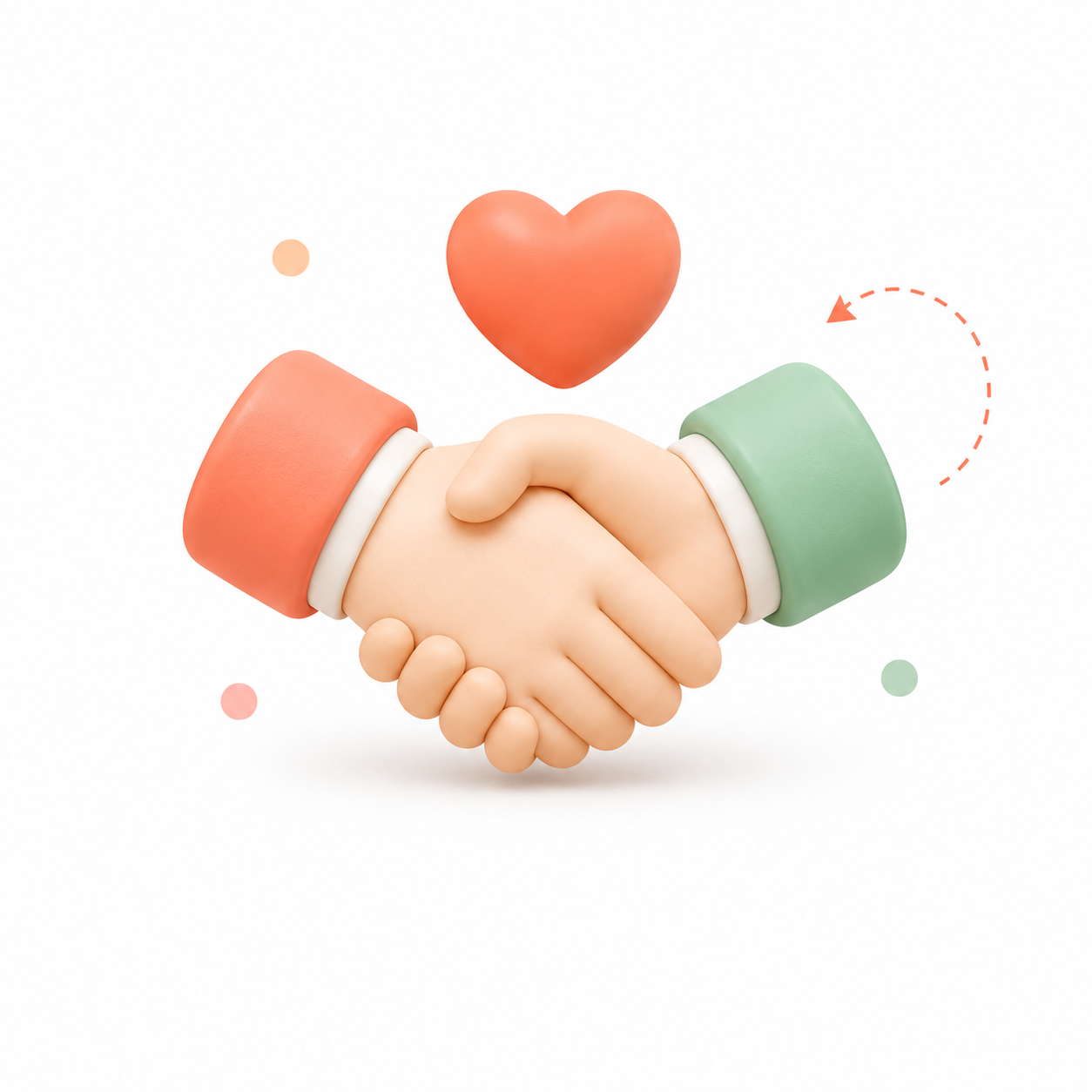 Illustration 3D : deux mains qui se serrent, symbole de confiance et partenariat pour les services à la personne de Mon Petit Personnel.