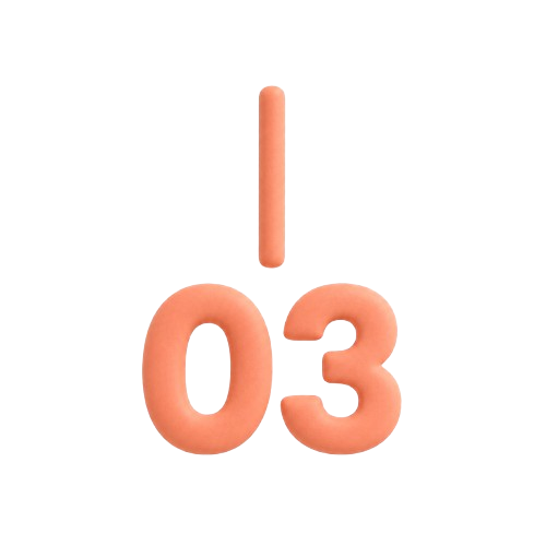 Illustration 3D d'un numéro 03 en relief orange avec tiret, représentant un service à la personne.