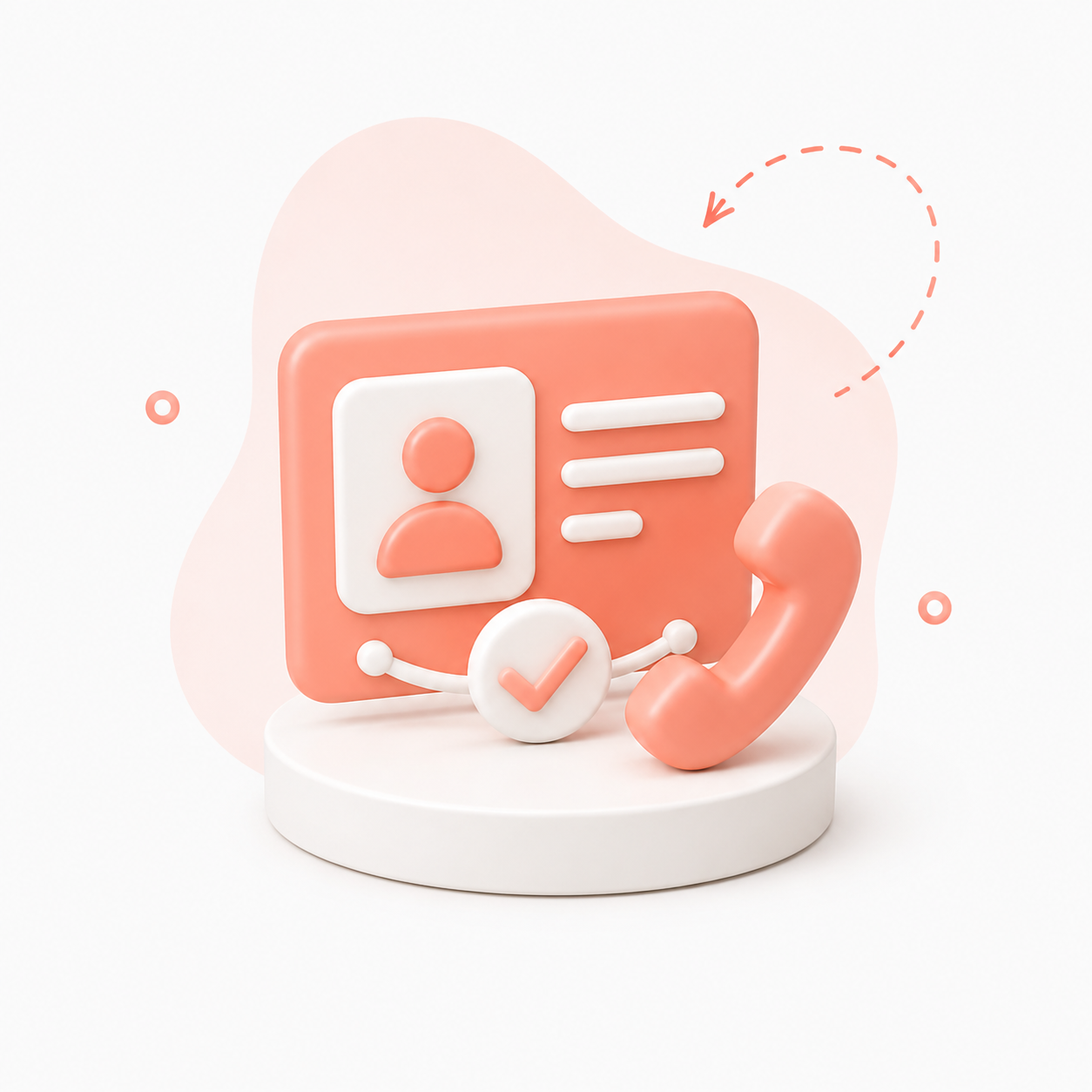 Illustration 3D montrant un profil utilisateur avec téléphone et checkmark, symbolisant la validation et la confiance pour les services à domicile.