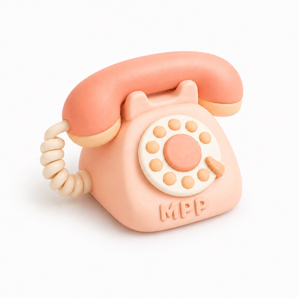 Illustration 3D d'un téléphone vintage rose avec cadran rotatif, représentant le contact et la disponibilité de Mon Petit Personnel pour ses services à domicile.