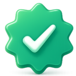 Illustration 3D : badge étoilé vert avec coche blanche, symbolisant la qualité et la fiabilité des services Mon Petit Personnel.