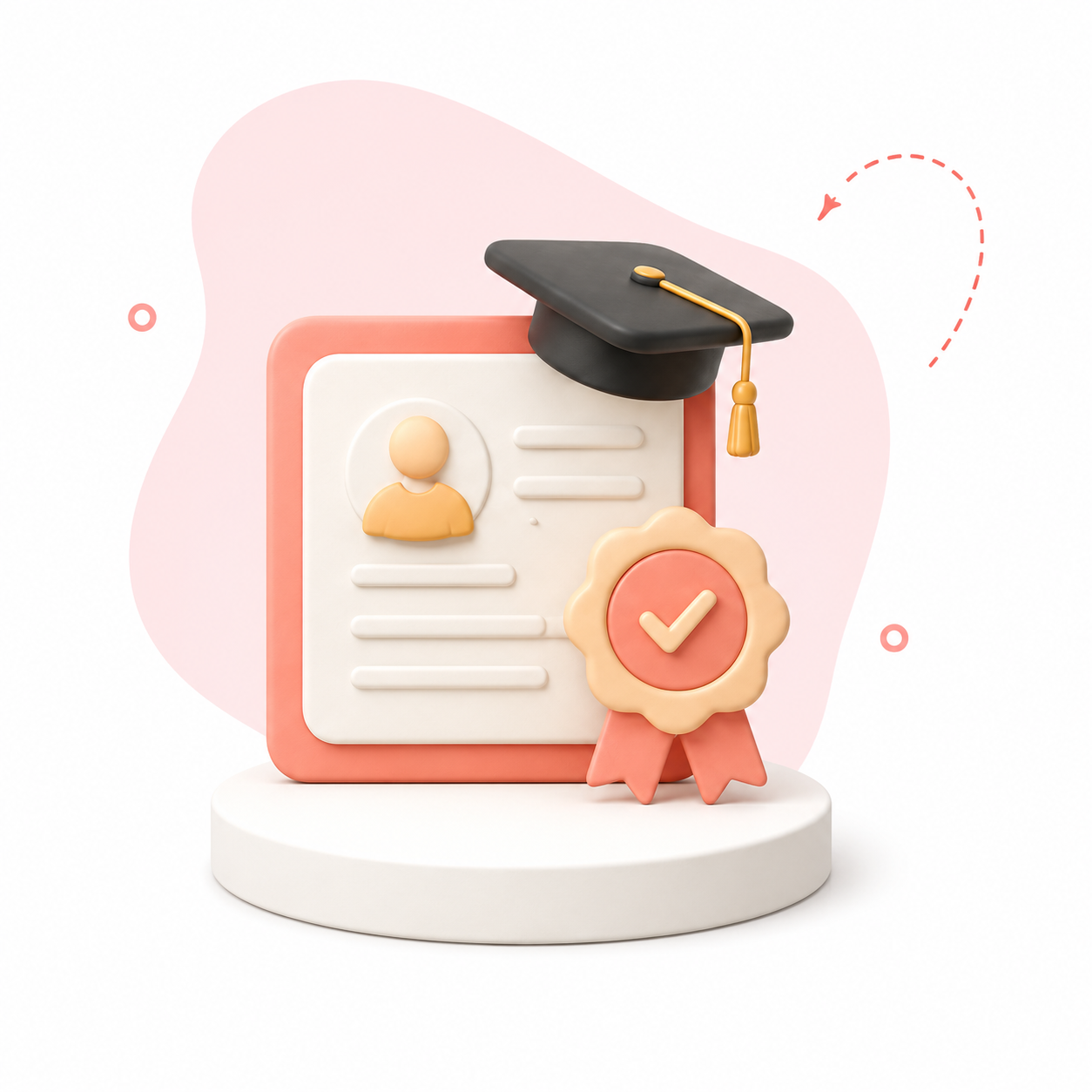 Illustration 3D d'un diplôme certifié avec mortier académique, représentant les services qualifiés de Mon Petit Personnel en aide à domicile et garde d'enfants.